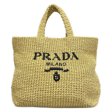 Prada Crochet Tote Bag Beige Black Rayon