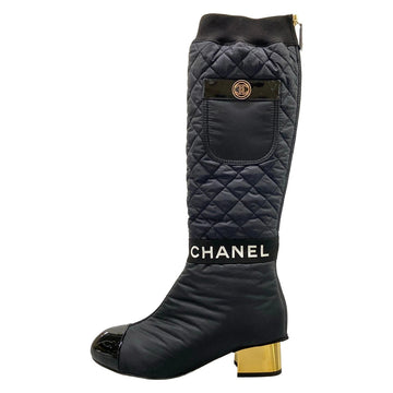 Chanel Black Gold Nylon Lambskin Patent
