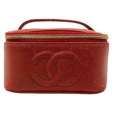 Chanel Red Calfskin Vanity Bag Gold