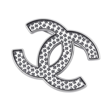 Chanel Cc Logo Clover Brooch Silver-Tone