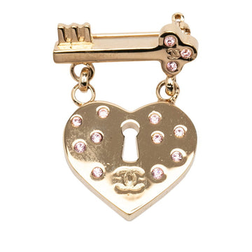 Chanel Cc Logo Heart Key Brooch Metal