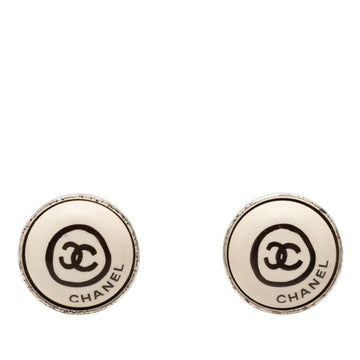 Chanel Cc Logo Clip-On Earrings Silver-
