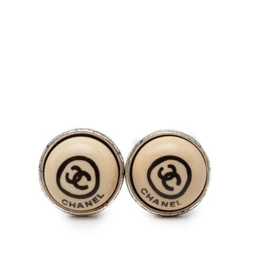 Chanel Cc Logo Round Earrings Silver-