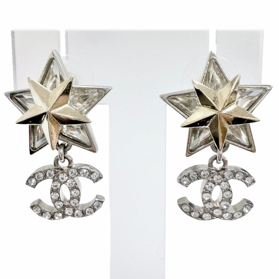 Chanel Cc Logo Star Earrings Sterling