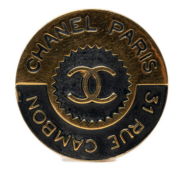Chanel Cc Logo Round Brooch Gold-Tone