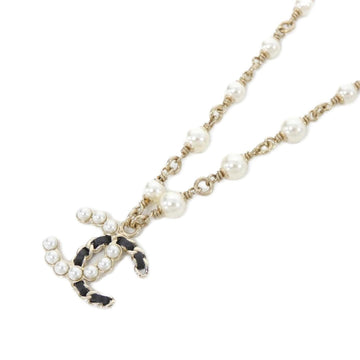 Chanel Pendant Necklace Leather Black