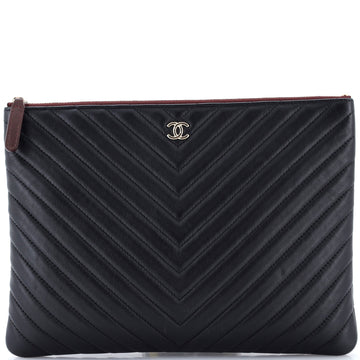 Chanel O Case Clutch Chevron Calfskin