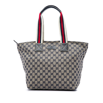 Gucci Gg Canvas Web Tote Pre-Loved Beige