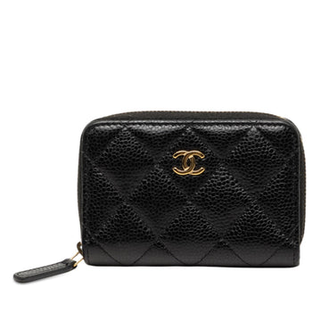 Chanel Cc Quilted Caviar Zip Coin Purse