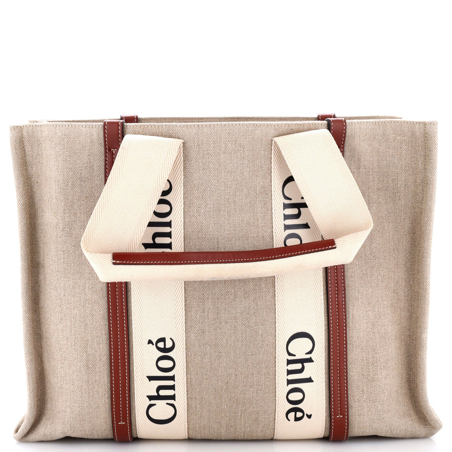 Chloe Woody Tote Canvas With Leather