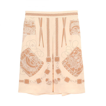 Hermes Les Tambours Skirt #36 Silk Beige