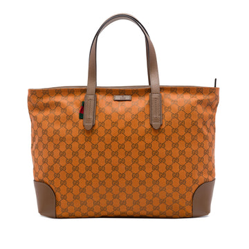 Gucci Gg Canvas Web Tote Pre-Loved Brown