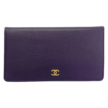 Chanel Purple Leather Bifold Wallet Gold