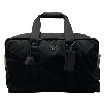 Prada Black Nylon Leather Boston Bag