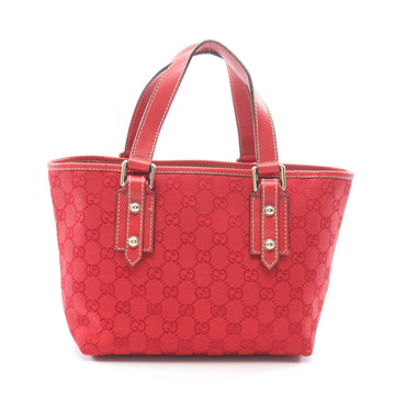 Gucci Gg Canvas Tote Handbag Leather Red