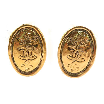 Chanel Cc Logo Earrings Gold Metal