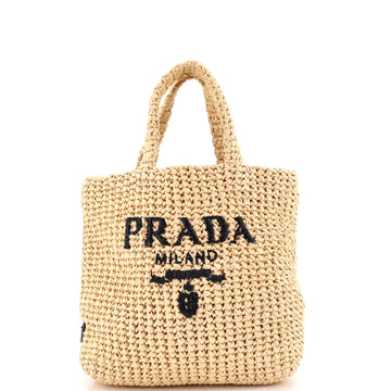 Prada Logo Tote Raffia Small
