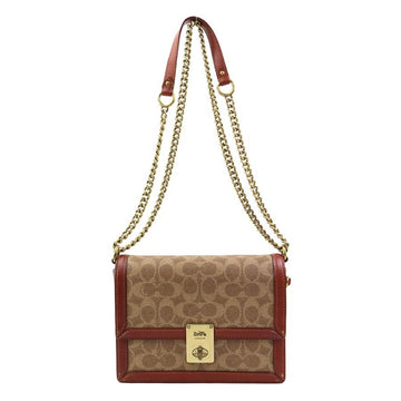 Coach Shoulder Bag Brown Pvc Coated