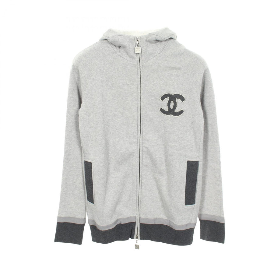 Chanel Coco Mark Hoodie Tops Cotton Gray