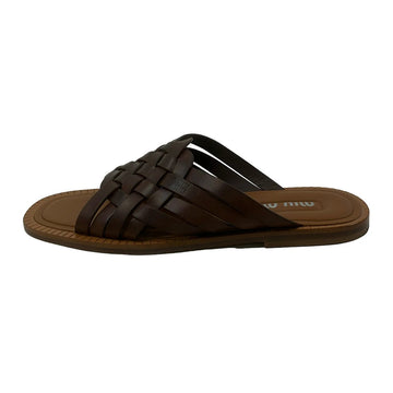 Miumiu Leather Slide Sandals Dark Brown