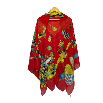 Hermes Red Yellow Multi Cotton Scarf