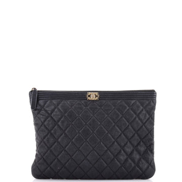 Chanel Boy O Case Clutch Quilted Caviar