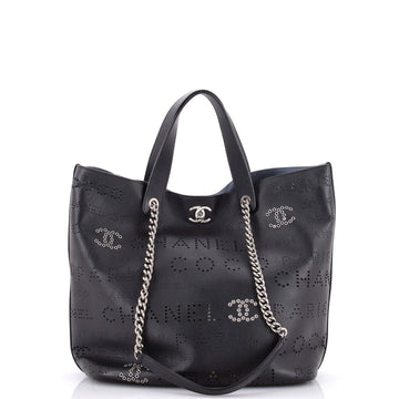 Chanel Logo Eyelets Shopping Tote