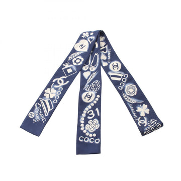 Chanel Icon Ribbon Scarf Silk Navy White