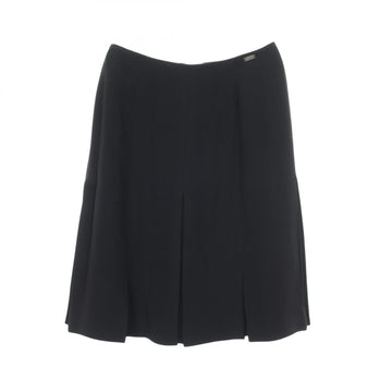 Chanel Logo Box Pleated Skirt Silk Black