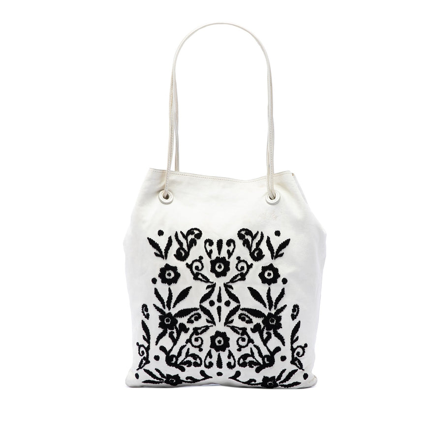 Prada Nappa Ricamo Tote Pre-Loved White