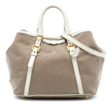 Prada Logo Convertible Tote Canvas With