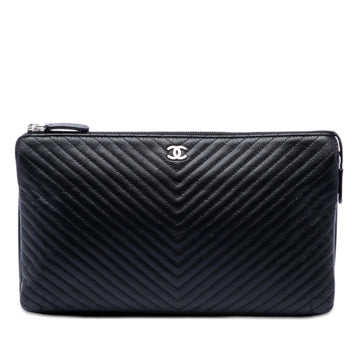 Chanel Cc Chevron Caviar Zip Clutch Pre-