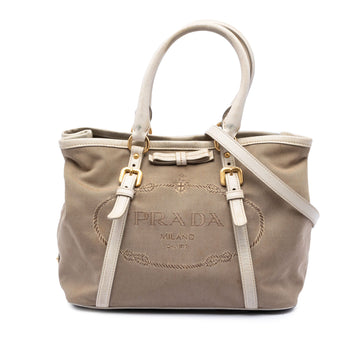Prada Logo Convertible Tote Canvas With