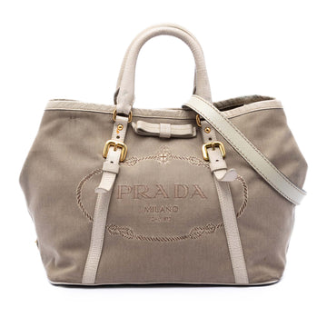 Prada Logo Convertible Tote Canvas With