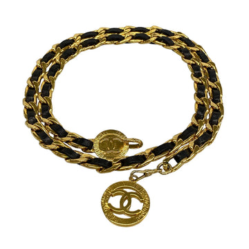 Chanel Gold Black Hardware Leather Belt