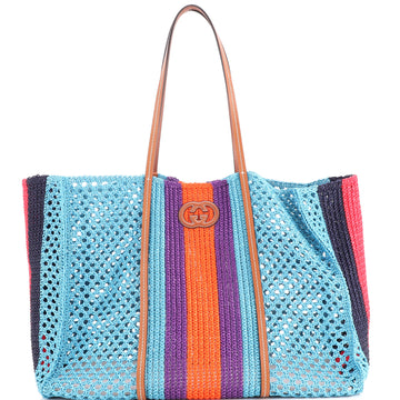 Gucci Interlocking G Web Tote Raffia