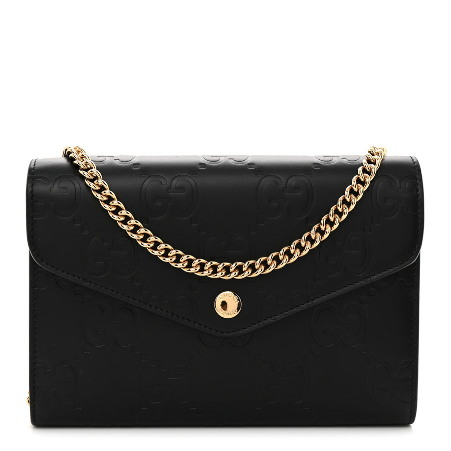 Gucci Calfskin Gg Debossed Chain Wallet