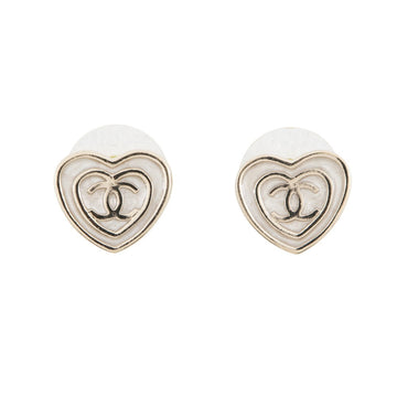 Chanel Cc Logo Heart Earrings Metal