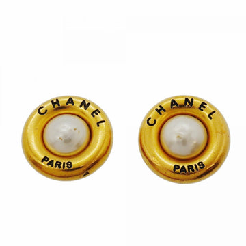 Chanel Earrings Pearl Gold-Tone Metal