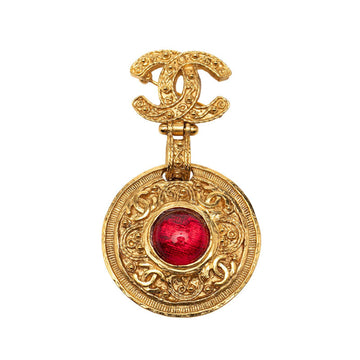 Chanel Cc Logo Round Brooch Metal