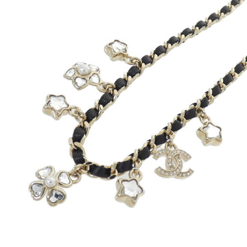 Chanel Necklace Leather Black Gold And