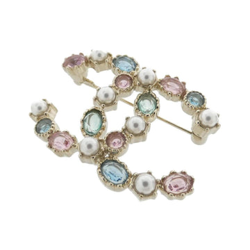 Chanel Brooch Artificial Pearl Blue Gold
