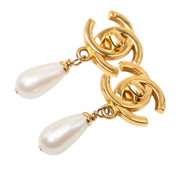 Chanel Cc Gold Plated Faux Pearl Drop