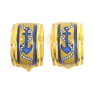 Hermes Cloisonne Earrings Blue/Gold