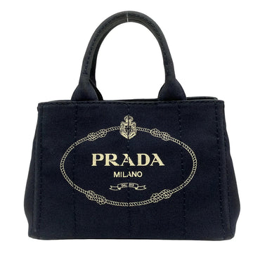 Prada Canapa Navy Cream Canvas Tote Bag