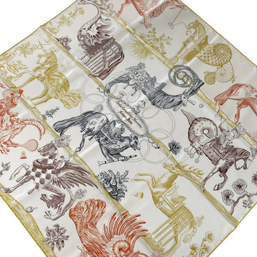 Hermes Carre 90 Cream Yellow Multi Scarf