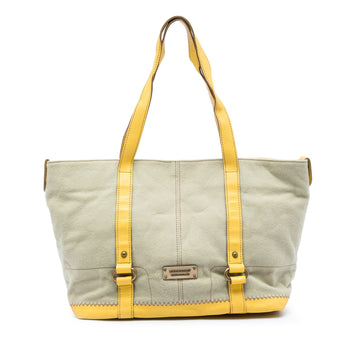 Burberry Leather Trimmed Canvas Tote