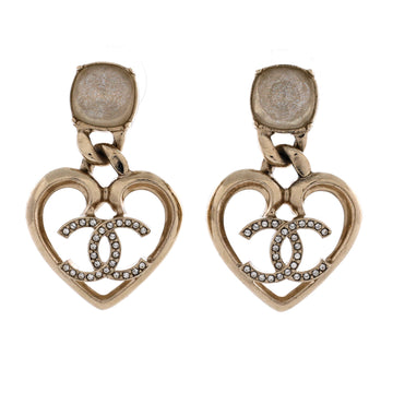 Chanel Cc Dangle Heart Earrings Metal