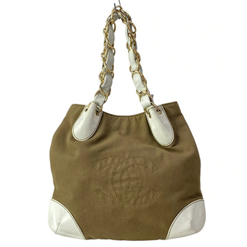 Chanel Khaki Cream Canvas Leather