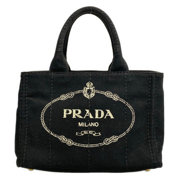 Prada Canapa Black White Canvas Tote Bag